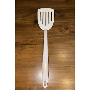 Vintage Melamine Slotted Spatula White 5 Slot Smooth Handle 12"L